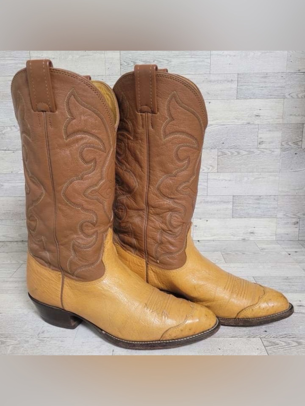 Men's Nocona Smooth Ostrich Leather Exotic Brown Wingtip Cowboy Boots Size 8.5